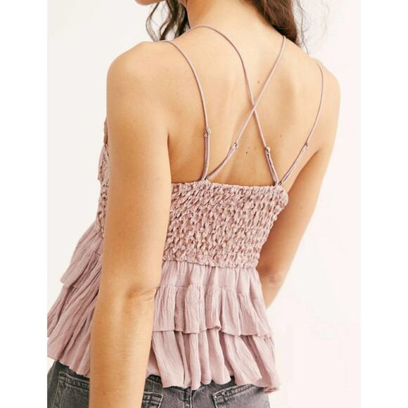 Free People Adella Cami Crochet Lace Flowy Tiered Crisscross Dusty Mauve M New - Picture 4 of 11
